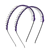 uxcell 2 Pcs Purple Nylon Cord Twine Black Metal Twist Loop Teeth Hair Hoop
