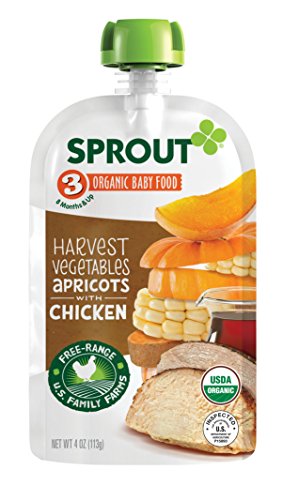 Sprout Organic Baby Food Pouches, Stage 3 Sprout Baby Food, Harvest Vegetables Apricot with Chicken, 4 Ounce, 6 Count