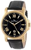 Lucien Piccard Men's LP-12358-YG-01 Cilindro Black Textured Dial Black Leather Watch