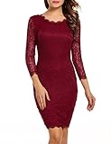 ACEVOG Women Ladies Package Hip Knee Length Floral Lace Pencil Party Dress (X-Large, Wine Red)