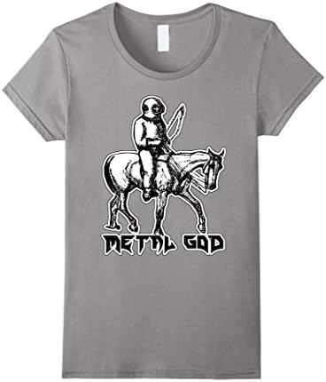 Women's METAL GOD T-SHIRT fun heavy metal glam thrasher punk garment Small Slate