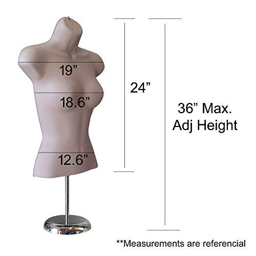 Female Mannequin Torso with Stand by EZ Mannequins, Body T Shirt Display, 8" Deluxe Metal Base, 18" to 36"H Table Top Manikin, Easy to Assembly and Transport. for Indoor or Outdoor displays. (Black)