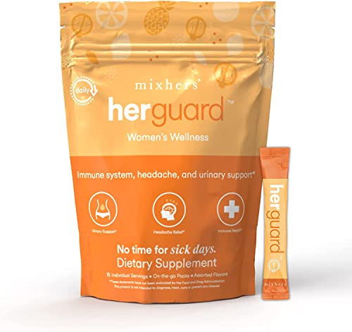 MIXHERS Herguard - Immune Support & Urinary Health Drink - Vitamin C & Zinc - Gluten Free & Sugar Free - 15 Drink Packets - Orange Juice Flavor