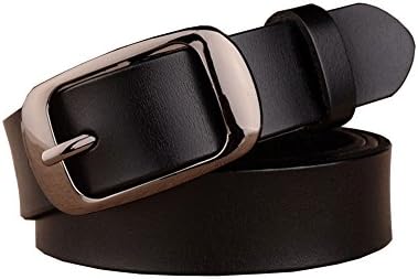 Womens Real Cowhide Leather Belt Pin Buckle for Jeans/Pants/Dresses (Style 2-Black&Black)