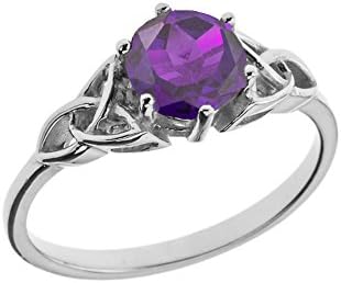 Dazzling 14k White Gold Personalized Genuine Gemstone Trinity Knot Engagement/Proposal Ring (Size 7.25)