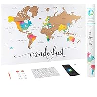 Scratch Off Map of The World | Deluxe Watercolor Wanderlust Edition | XL Size 24"x 36" | Beautiful Wall Art | Perfect Travel Gift | Includes Scratch Off Tools and Memory Stickers | by Wander the World