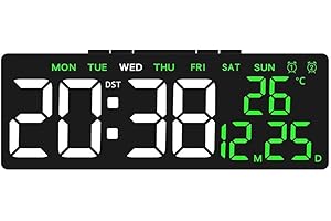 Digital LED Clock that Operates on USB Power or Batteries; Features Countdown Timer and Customizable Brightness Settings (gre