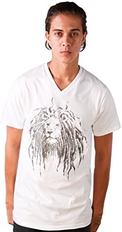 Cooyah Lion Face Sparkle Rasta Dreadlock Men T-shirt (Medium, White)