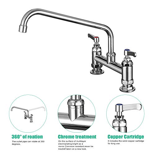 IMLEZON Commercial Sink Faucet 8 Inch Center Commercial Faucets with 12 Inch Swivel Spout Deck Mount Faucet