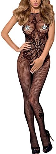 VictoryingDay Womens Sexy Halter Open Crotch Fishnet Bodystocking Backless Sleeveless Lingerie
