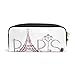Naanle PU Leather Romantic Floral French Paris Eiffel Tower Butterfly Small Zipper Pencil Bag Pouch Pen Case Makeup Cosmetic Bag Portable Storage Organizer