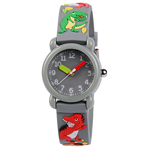 Venhoo Kids Watches 3D Cute Cartoon Waterproof Silicone Children Wrist Watches Time Teacher Gift for Boys Little Child (Gray Dragon)