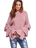 Verdusa Women's Long Layered Bell Sleeve Knitted Casual Pullovers Ribbed Top