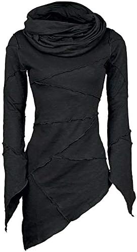 LLNONG Women 2019 New Spring Patchwork Cowl Neck Tops Blouse Long Sleeve Irregular Skew Hem Casual Sweatshirt