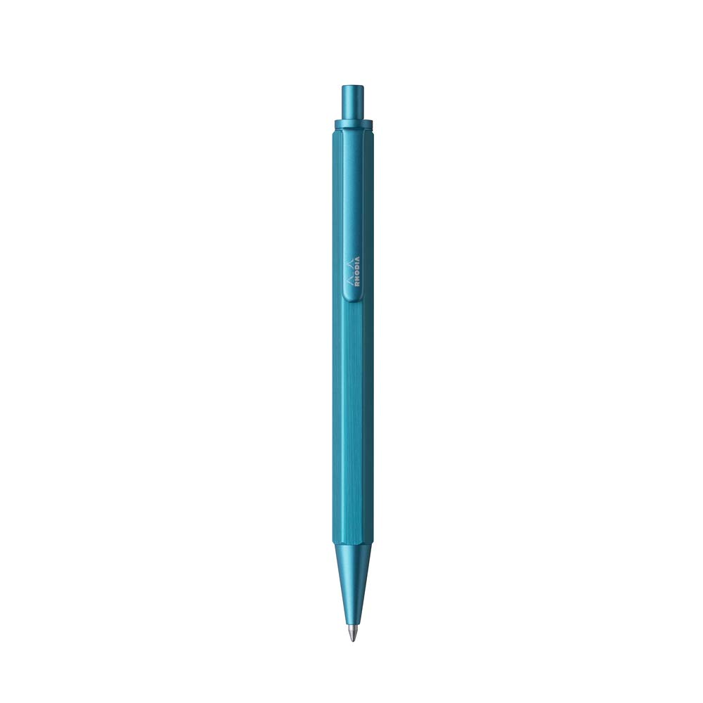 RHODIA 9386C - scRipt Refillable Ballpoint Pen Hexagonal Brushed Aluminium Barrel - Turquoise - 0.7 mm High Precision Retractable Ball Point, Black Ink - scRipt Collection