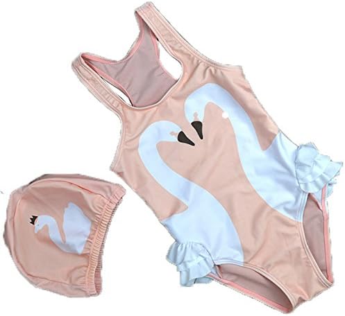 S-4XL Size Kids Baby Girl Swimwear with Hat 2017 Swan Flamingos Printed Swimsuits One Piece Children Summer Swimming Sunsuits
