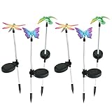 Sunnydaze Outdoor Solar Garden Lights, 6 Pack Solar Powered Stake LED Pathway Lights, Decorative Butterfly Dragonfly Hummingbird, Multi-Color