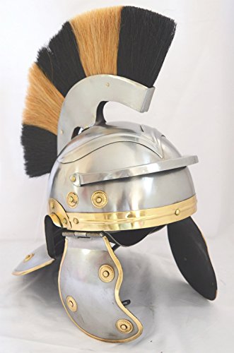 Medieval Replica-Roman Centurion Armour Helmet With Black+Golden Color Plume