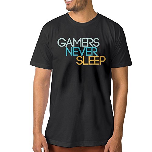 ZhiqianDF Gamers Never Sleep Men's Comfortable T Shirt Black M