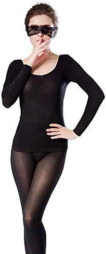Thrmal Underwear set:Neck Stretch Top &amp; Bottom Thin Warm Thermal Body Underwear Set (black)