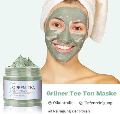 Kurkuma Gesichtsmaske - Grüner Tee Ton Maske - Totes Meer Mineralien Schlamm Masken, Spa Gesichtsmasken Set für Tiefenreinigung, Entgiftung, Akne und Mitesser, 210 g
