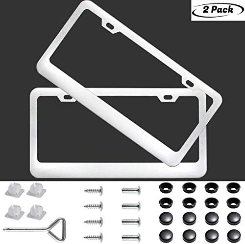 2 Pack Car License Plate Frames, Matte Aluminum Auto Plate Frames, Will Fit Standard US Plates,Includes Installation Tools and Accessories, Rugged and Easy to Install (Silver)…