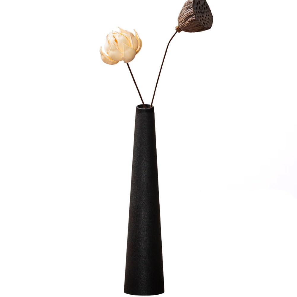 Small Ceramic Bud Vase Tall Conic Flower Single Stem Vases Black Vase Home Decorative Floral Centerpiece for Wedding and Office (Black)