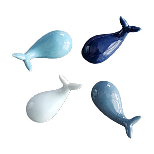 Colias Wing Dinnerware Accessory Lovely Whale Shape Design Porcelain Chopsticks Rest Set Dinner Spoons Stand Knife Fork Holder(Set of 4)-Blue/White