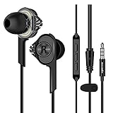 Wired Earphones with Mic In Ear buds with Volume Control BlitzWolf Noise Isolating Headphones Dual Dynamic Driver Bass 3.5mm Stereo Sound for phone - PC more (Black)