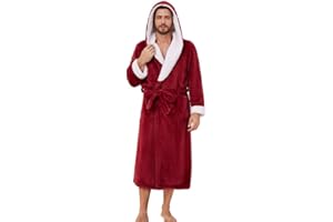 Vulcanodon Mens Ultra Soft Plush Bathrobe with Hood, Warm Fleece Robe with Pockets Spa Robes for Men Cozy Fluffy Fuzzy