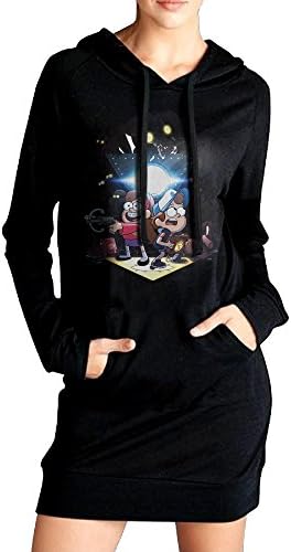 Womens Gravity Falls Cartoon Hoodie Black Long Sleeve Sweatshirt Dress With Pocket Small