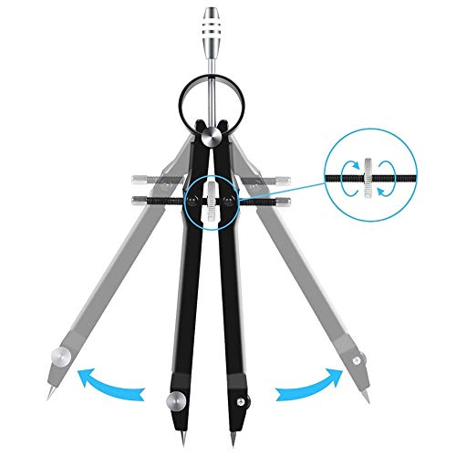 MeetUs Precision Compass Geometry Set with Lead Refills and Carry Bag,Professional Metal Precision Bow Compass for Geometry, Math, Drawing,Drafting, School,Best for Student Artist Designer (Black) - Thumbnail 3
