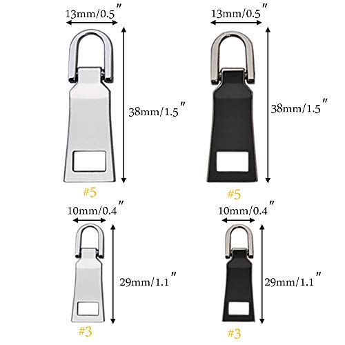 Anpatio Zipper Pulls Tab Replacement Matel Zip Fixers Locking Repair Tag for Backpack Boots Jacket Luggage Cloth Suitcase Coat Silver and Black (#3, 5) 20pcs