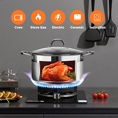 LEUGWAKN 10 Quart Stock Pot, Stainless Steel Pot with Lid for Induction | Premium 10 quart stainless steel cookware. Heavy duty large cooking pot with lid for soup, pasta, stew. Induction pot