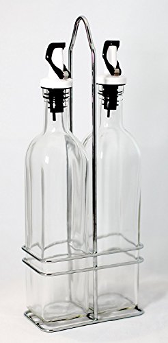 Ellora Farms | Apollo Glass Cruet Set | FREE Steel Caddy | Magnetized self closing Spout, Gravity dispenser | Suitable for Oils, Vinegar, Salad Dressing, Wines, Syrup | Large 17 Oz. Bottles | 3 PC Set - Thumbnail 2