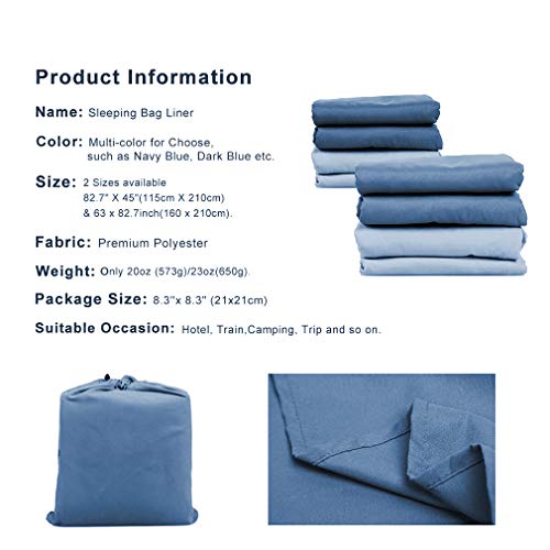 VeMee Sleeping Bag Liner Travel Camping Sheet Lightweight Breathable Cotton Sleeping Sack Ultralight Compact Sleep Sheet Carry Bag for Picnic,Hiking (Light Blue, 82.7inch X 45inch) - Thumbnail 6