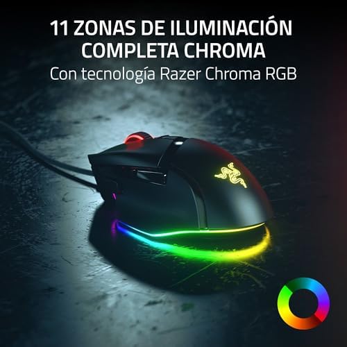 Basilisk V3 35K - Ratón ergonómico con Cable para Juegos Totalmente Personalizable - Sensor óptico Focus Pro 35K (Rueda de inclinación HyperScroll, iluminación Chroma de 11 Zonas) Negro