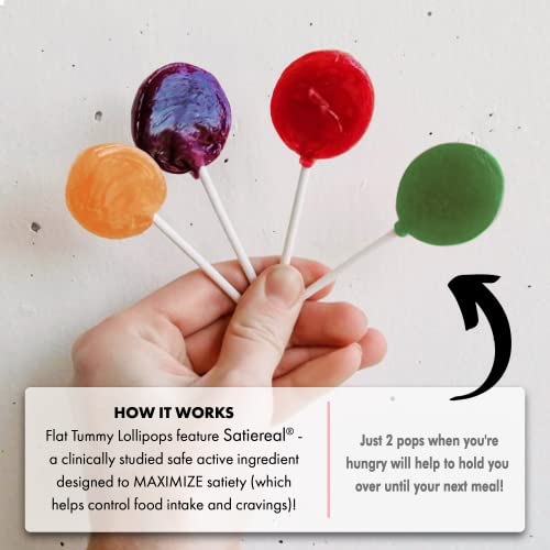 FLAT TUMMY LOLLIPOPS, PACK OF 30 – CRUSH CRAVINGS AND AVOID UNWANTED CALORIES – APPLE, GRAPE, WATERMELON & BERRY – DELICIOUS LOW CALORIE DIET CANDY – CLINICALLY PROVEN INGREDIENT