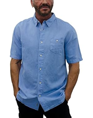 Men’s Short Sleeve Linen Shirt with Contrast Stitches