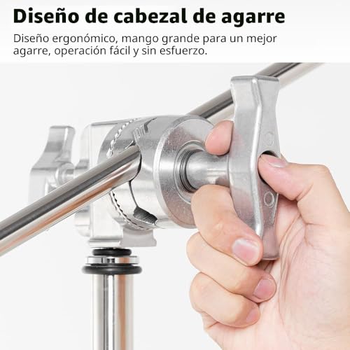 AMBITFUL Heavy Duty Stainless Steel C Stand with Boom Arm - Max Height 320cm/10.5ft Photography Light Stand with 128cm/4.2ft Clamping Arm, 2 Grip Heads
