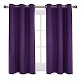 Thermal Insulated Blackout Draperies Curtains - NICETOWN Triple Weave Home Decoration Solid Ring Top Blackout Drape Panels for Bedroom (Set of 2,42 x 45 Inch,Royal Purple)