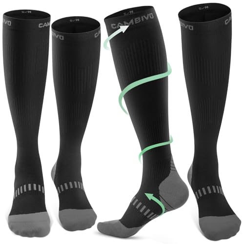 CAMBIVO Compression Socks Women Men 2 Pairs, Compression Socks 20-30 mmHg, Compression Stockings Varicose Veins, Compression Socks for Sport, Running, Airplane, Travel, Cycling, Hiking, Nurse