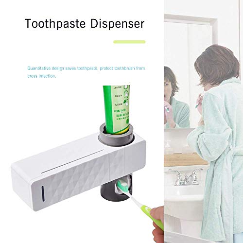 Uv Toothbrush Sanitizer, Uv Toothbrush Holder Wall Mounted Toothpaste Dispenser with Sterilization Function, 5 Toothbrush Sterilizer Holder for Family Kids, Shower Bathroom, USB Charging