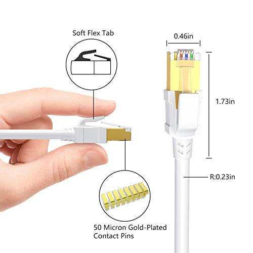 Cat8 Ethernet Cable 40FT, BUSOHE Shielded RJ45 LAN Internet Network Cable, 40Gbps 2000MHz Gigabit Patch Cord Wire for Modem, Router, PS3, PS4, Xbox (White) - Thumbnail 4