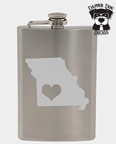 Missouri Pride I Heart My State Art Personalized Custom Hand Etched Stainless Steel 8 oz Flask Great Gift