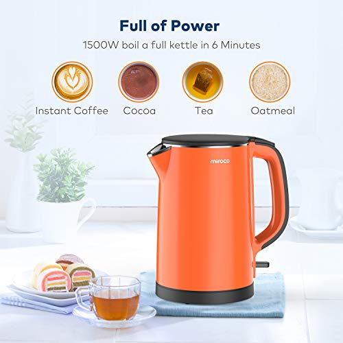 Electric Kettle, Miroco Double Wall 100 Stainless Steel BPAFree Cool