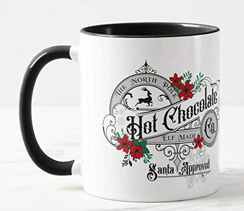 Vixar The North Pole Hot Chocolate Co. Christmas Coloured Mug Cup Novelty Office Birthday Christmas Coffee Gift Tea Present (Black)
