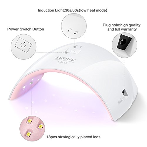 UV LED Nail Lamp,SUNUV Gel UV Light Nail Dryer for Gel Nail Polish 24W Curing Lamp with Sensor 2 Timer SUN9C