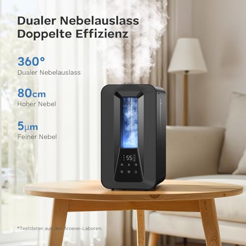 5L Top Fill Luftbefeuchter Schlafzimmer, Ultraschall Kühle Nebel Humidifier mit Aroma Diffuser, Smart Hygrostat, Nachtlicht, 50H/25dB Leise Raumluftbefeuchter für Pflanzen Baby Kinderzimmer