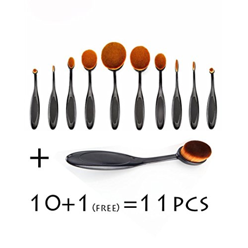 CoKate 11pcs Oval Cream Puff Cosmetic Toothbrush Shaped Power Makeup Foundation Brushes